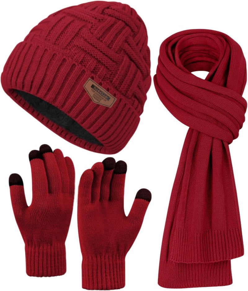 Darller Mens Winter Hats Scarf for Men with Touchscreen Gloves Warm Long Scaves and Skull Caps Beanie Hat Gloves Set - Image 1
